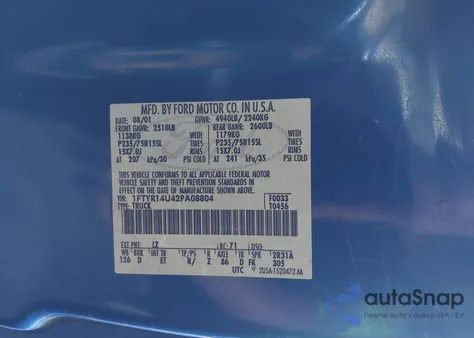 2002 Ford Ranger Edge/Tremor/Xl/Xlt из США, поврежденный, VIN 1FTYR14U42PA08804